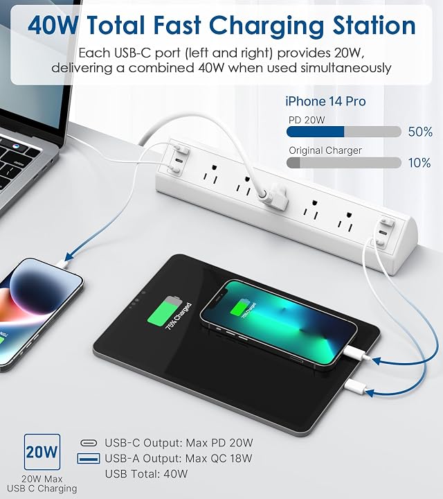 Jgstkcity Desk Clamp Power Strip USB C,Table Surge Protector