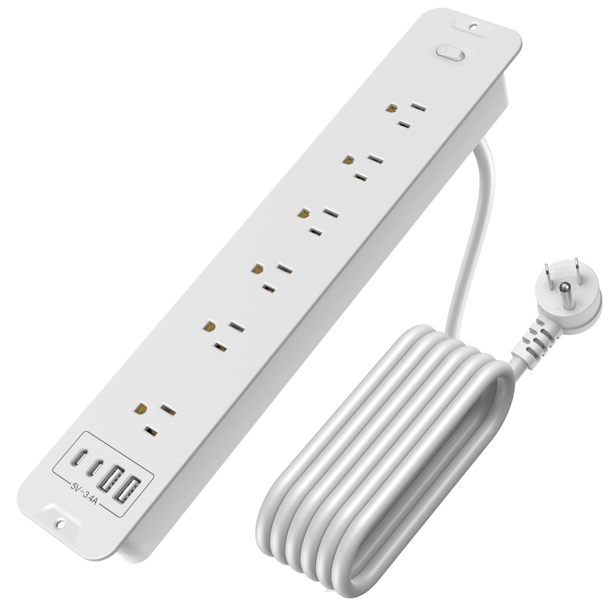 US-Standard Desktop Recessed Power Strip – Multi-Outlet, Fire-Resistant, Surge-Protected, Extension Cord with USB Charging