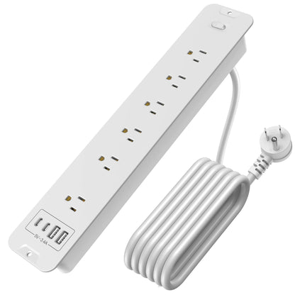 US-Standard Desktop Recessed Power Strip – Multi-Outlet, Fire-Resistant, Surge-Protected, Extension Cord with USB Charging