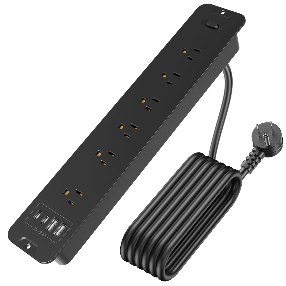 US-Standard Desktop Recessed Power Strip – Multi-Outlet, Fire-Resistant, Surge-Protected, Extension Cord with USB Charging