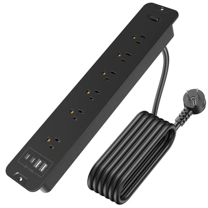 US-Standard Desktop Recessed Power Strip – Multi-Outlet, Fire-Resistant, Surge-Protected, Extension Cord with USB Charging